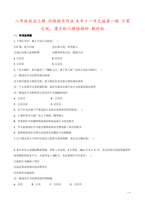 八年级政治上册 训练提升作业 4.9.1一步之遥第一框 千里之堤,溃于蚁穴精练精析 教科版