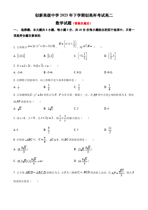 湖南省邵阳市邵东市高级中学2023-2024学年高二上学期创高杯考试 数学含解析