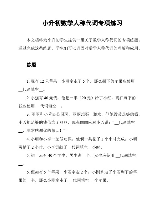 小升初数学人称代词专项练习