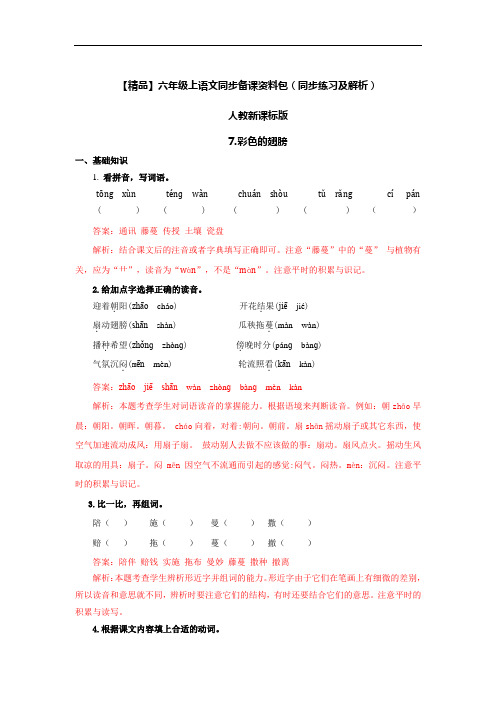 【精品】7.彩色的翅膀(同步练习及解析)-人教新课标版-6年级语文上册