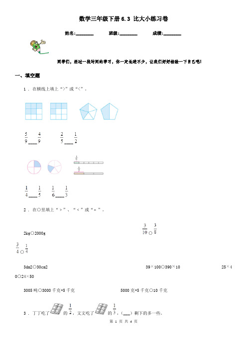 数学三年级下册6.3 比大小练习卷