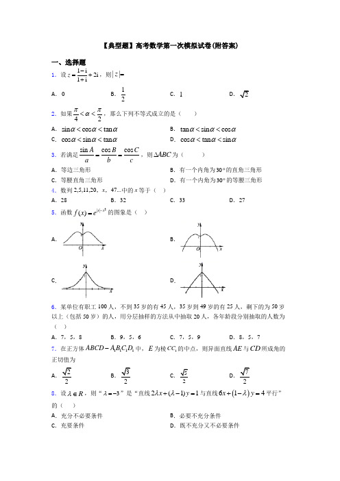 【典型题】高考数学第一次模拟试卷(附答案)