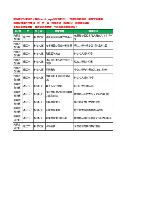 2020新版内蒙古自治区通辽市科尔沁区整形工商企业公司商家名录名单黄页联系电话号码地址大全12家