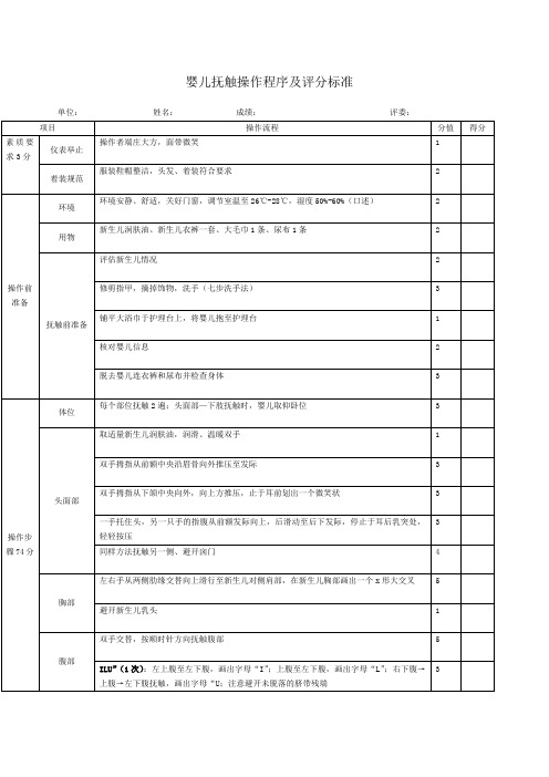 婴儿抚触操作评分标准