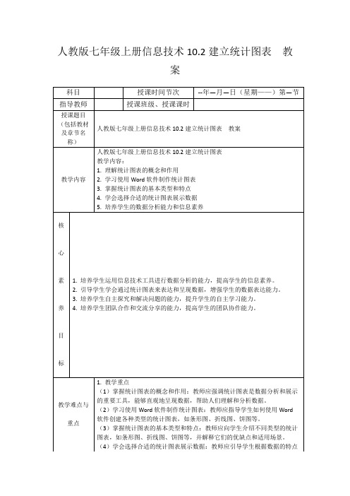 人教版七年级上册信息技术10.2建立统计图表教案