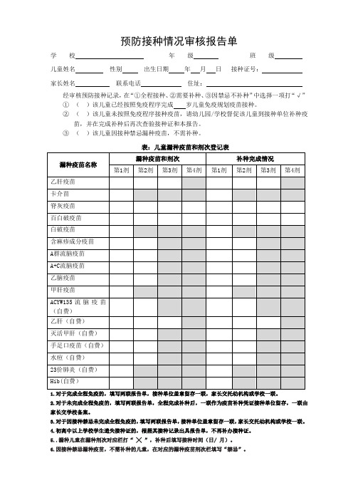 预防接种情况审核报告单