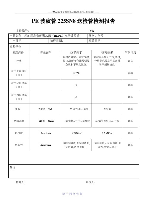 PE波纹管225SN8送检管检测报告