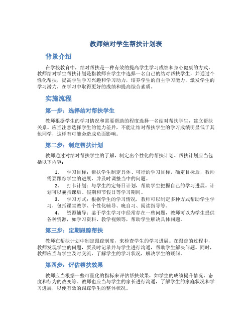 教师结对学生帮扶计划表