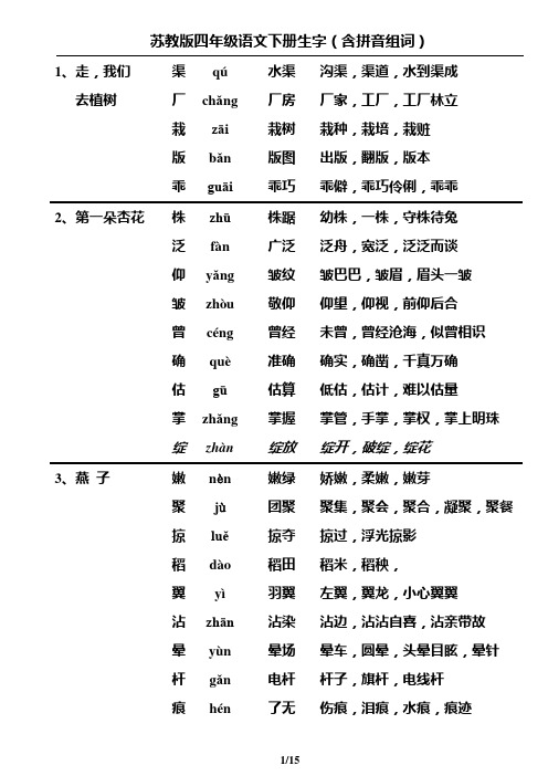 苏教版四年级下册语文生字词组词 成语解释