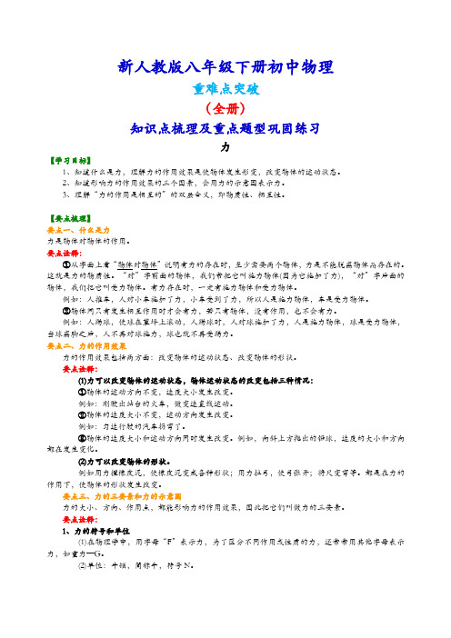 人教版八年级下册物理期末复习(全册知识点梳理及常考题型巩固练习)(提高版)