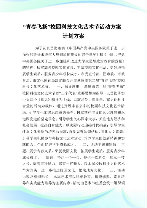 “青春飞扬”校园科技文化艺术节活动方案_计划方案完整篇.doc