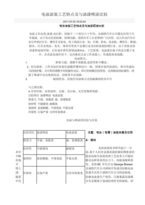 电泳涂装工艺特点及与油漆喷涂比较(可编辑修改word版)