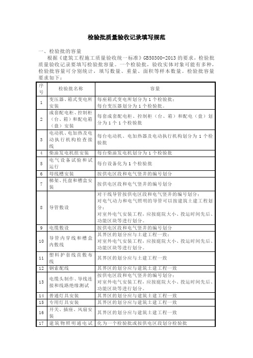 检验批质量验收记录填写规范