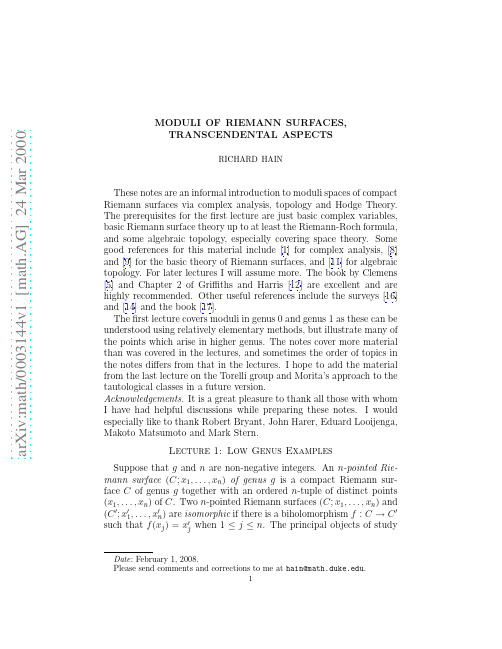 Moduli of Riemann Surfaces, Transcendental Aspects