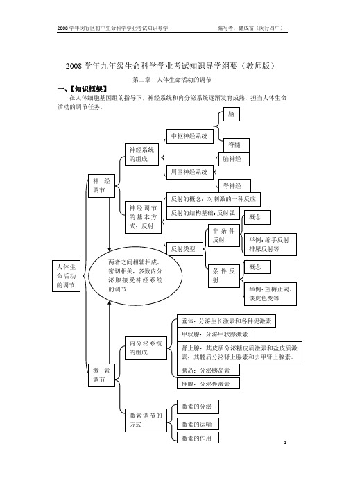 闵行区九年级生命科学第二章知识导学纲要(教师版)