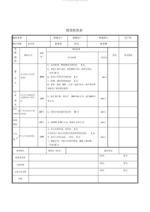 安全员绩效考核标准表格