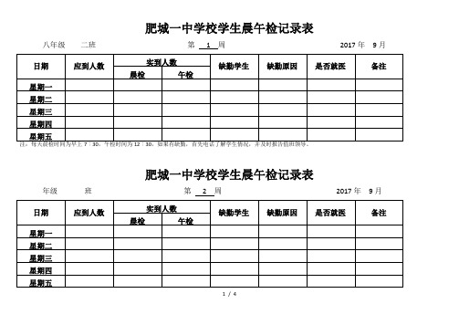 学校各班晨午检记录表