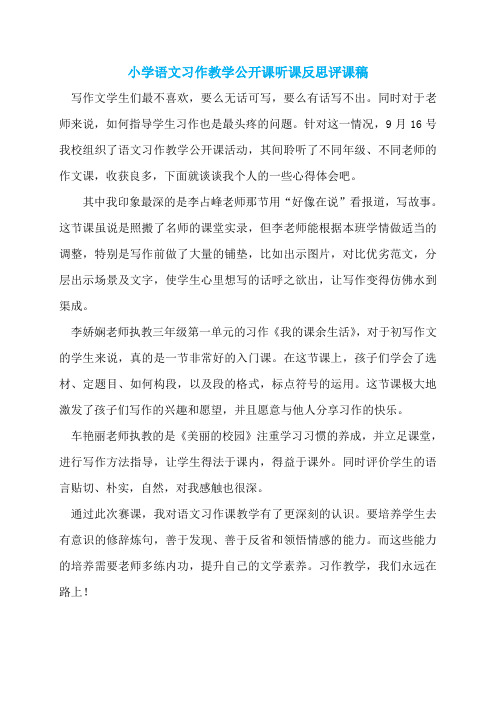 小学语文习作教学公开课听课反思评课稿