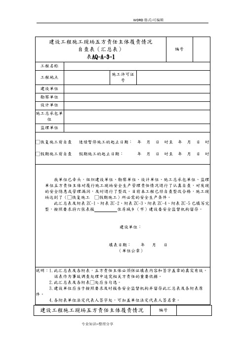 北京2018__建设工程施工现场五方责任主体履责情况自查表