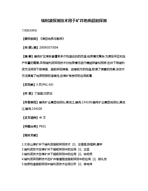 瑞利波探测技术用于矿井地质超前探测