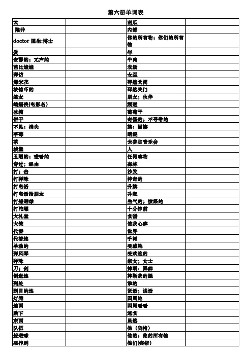 佳音英语第六册 单词表