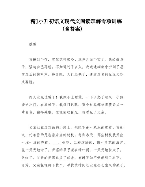 精]小升初语文现代文阅读理解专项训练(含答案)