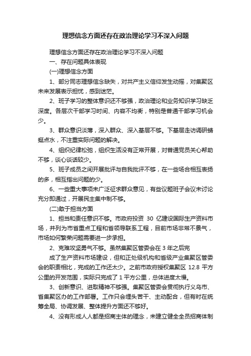 理想信念方面还存在政治理论学习不深入问题