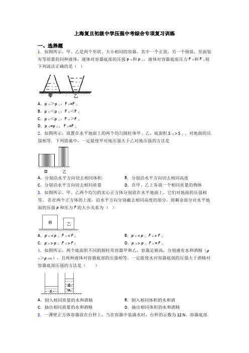 上海复旦初级中学压强中考综合专项复习训练