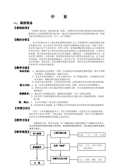 七年级地理下册《中东》教学设计(新人教版)