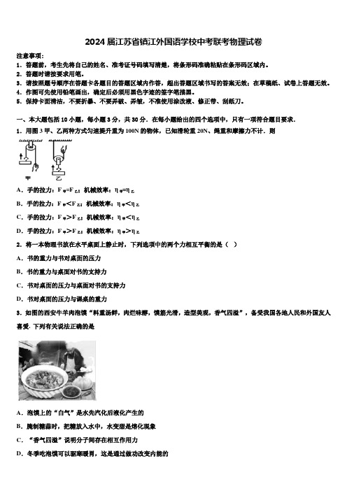 2024届江苏省镇江外国语学校中考联考物理试卷含解析