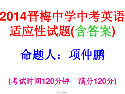 2014年晋梅中学中考英语适应性试题及答案