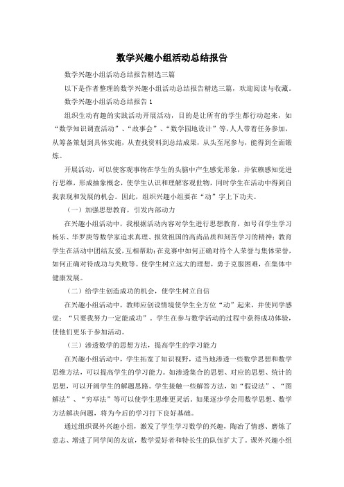 数学兴趣小组活动总结报告