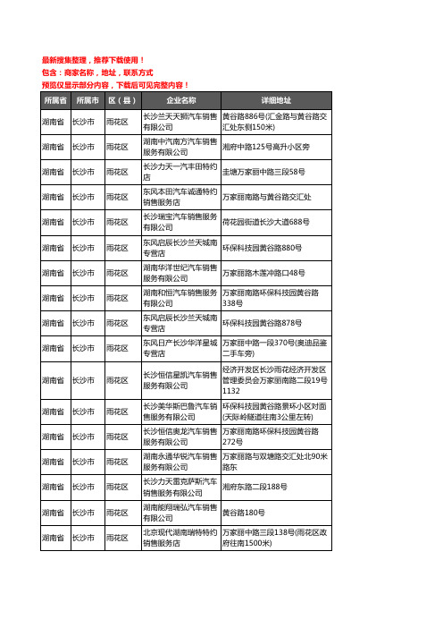 新版湖南省长沙市雨花区4S店企业公司商家户名录单联系方式地址大全28家