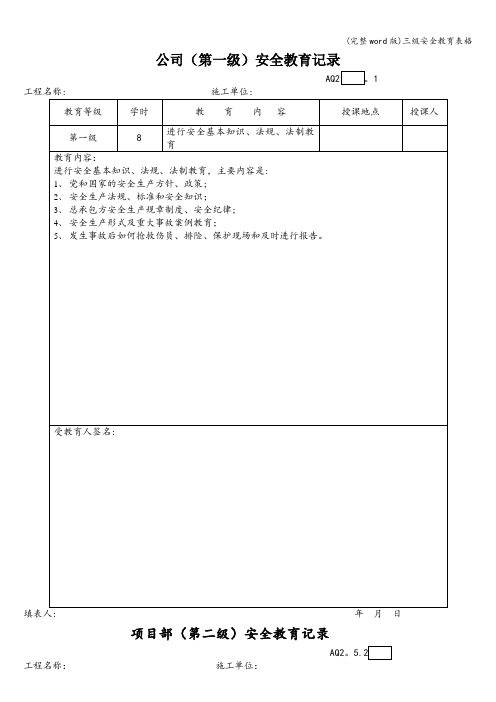 (完整word版)三级安全教育表格