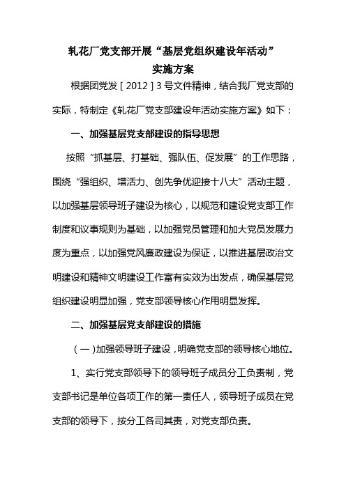 轧花厂党支部开展基层党组织建设年活动实施方案