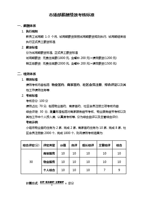 市场部薪酬绩效考核标准(可打印)