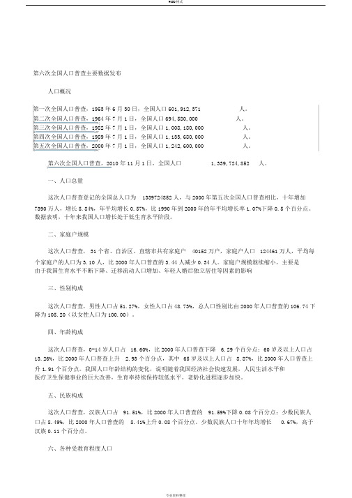 2019-2020年整理六次全国人口普查主要数据公布汇编