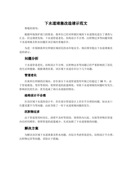 下水道堵塞改造请示范文