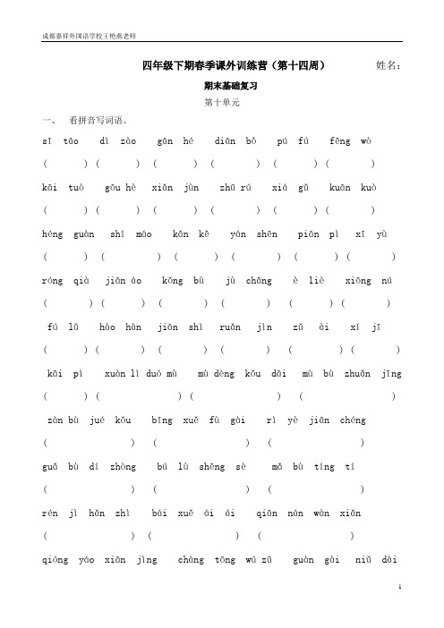 四年级下期课外训练营第十四周