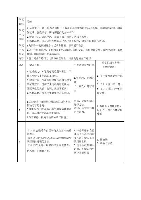 小学体育与健康三年级基本身体活动《足球》大单元整体设计