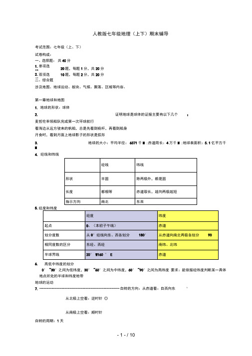 人教版七级地理(上下)期末辅导