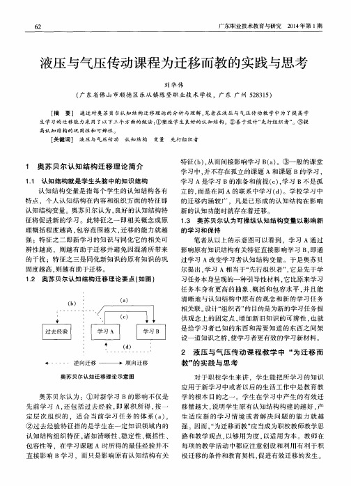 液压与气压传动课程为迁移而教的实践与思考