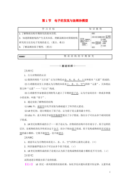 高中物理 第2章 原子结构 第1节 电子的发现与汤姆孙模型教师用书 鲁科版选修3-5
