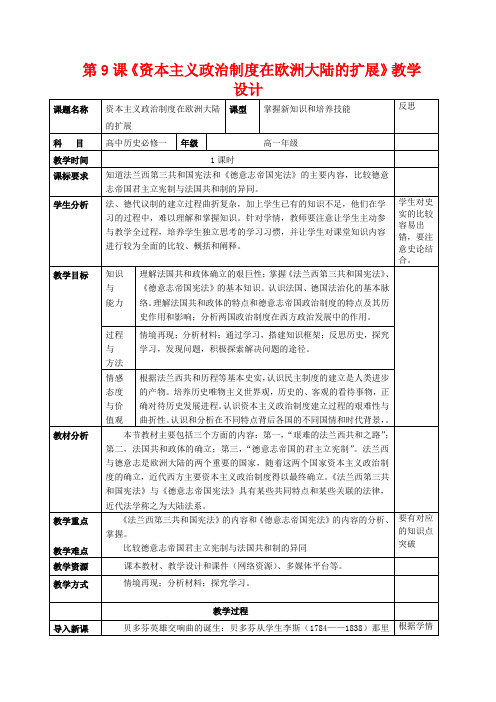 高中历史《资本主义政治制度在欧洲大陆的扩展》教案6 新人教版必修1