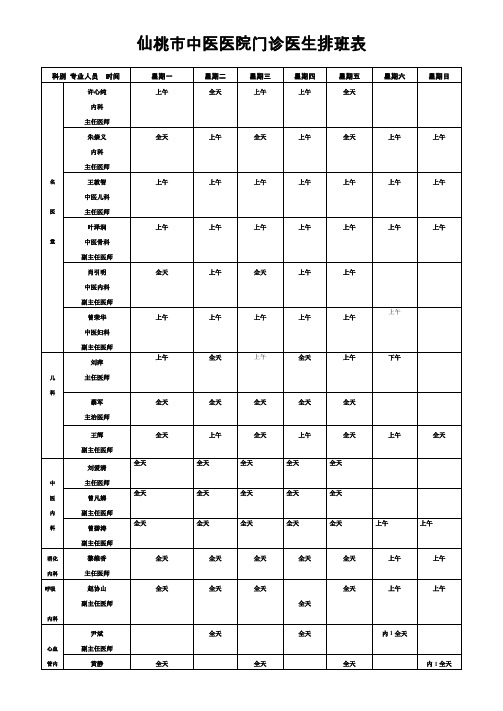 仙桃市中医医院门诊医生排班表