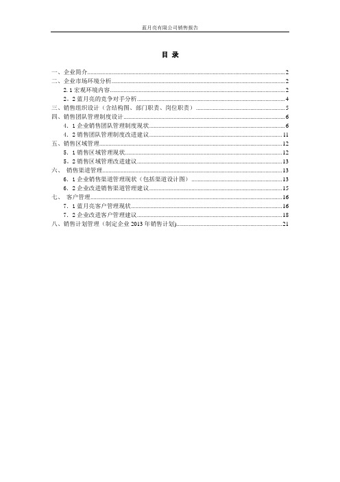 广州蓝月亮有限公司销售管理报告