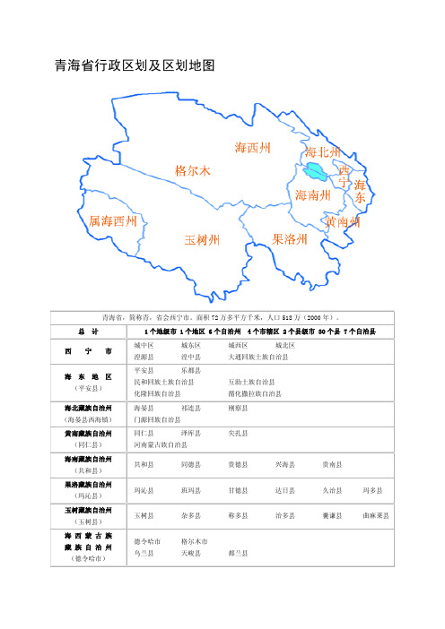 青海省行政区划及区划地图
