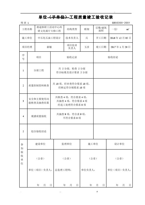 单位工程质量验收记录
