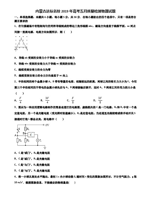 内蒙古达标名校2019年高考五月质量检测物理试题含解析