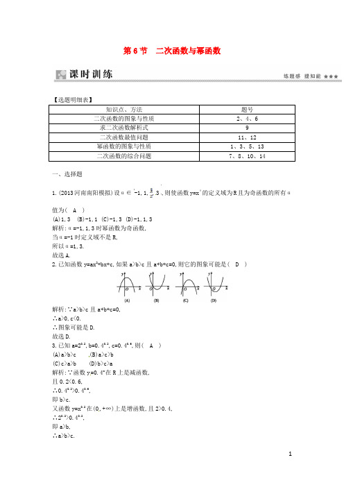 高考数学一轮总复习 第二篇 第6节 二次函数与幂函数课时训练 文(含解析)新人教版